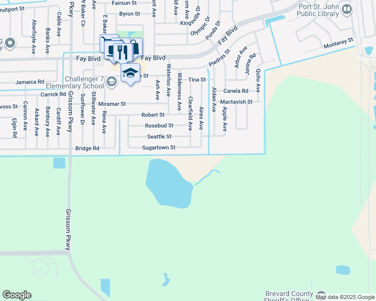 map of restaurants, bars, coffee shops, grocery stores, and more near 4545 Sugartown Street in Cocoa