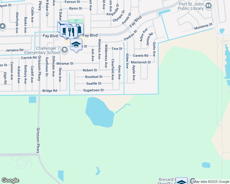 map of restaurants, bars, coffee shops, grocery stores, and more near 4545 Sugartown Street in Cocoa