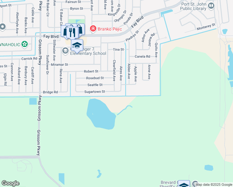 map of restaurants, bars, coffee shops, grocery stores, and more near 4525 Sugartown Street in Cocoa