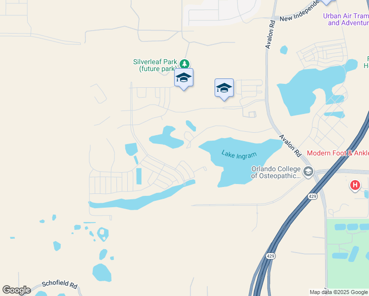 map of restaurants, bars, coffee shops, grocery stores, and more near 17439 Lake Ingram Road in Winter Garden