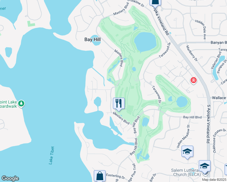 map of restaurants, bars, coffee shops, grocery stores, and more near 6121 Masters Boulevard in Orlando