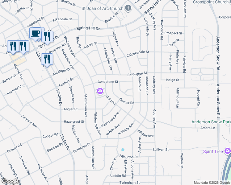 map of restaurants, bars, coffee shops, grocery stores, and more near 13464 Banner Road in Spring Hill