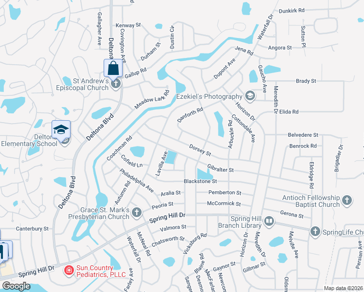 map of restaurants, bars, coffee shops, grocery stores, and more near 2042 Flynn Lane in Spring Hill