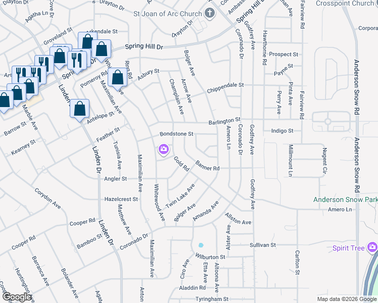 map of restaurants, bars, coffee shops, grocery stores, and more near 13464 Banner Road in Spring Hill