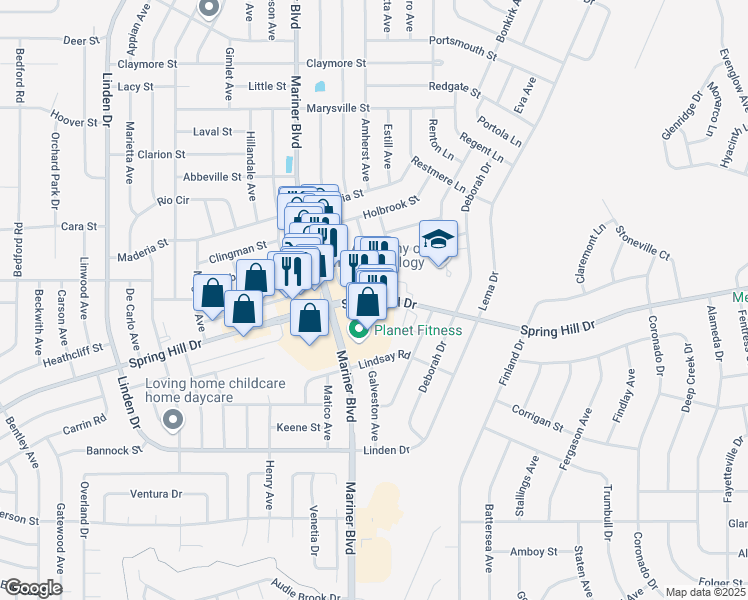 map of restaurants, bars, coffee shops, grocery stores, and more near 11160 Spring Hill Drive in Spring Hill