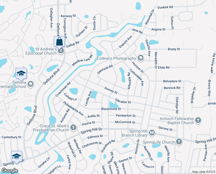 map of restaurants, bars, coffee shops, grocery stores, and more near 8487 Dorsey Street in Spring Hill