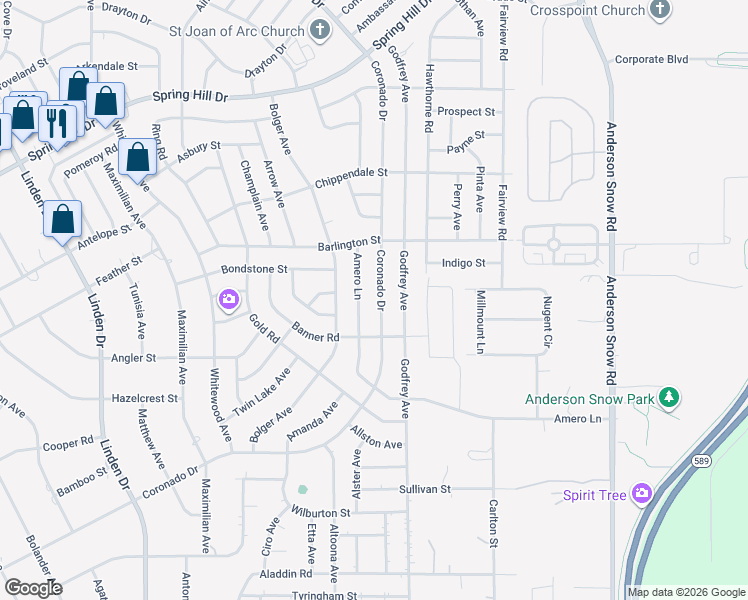 map of restaurants, bars, coffee shops, grocery stores, and more near 13717 Coronado Drive in Spring Hill