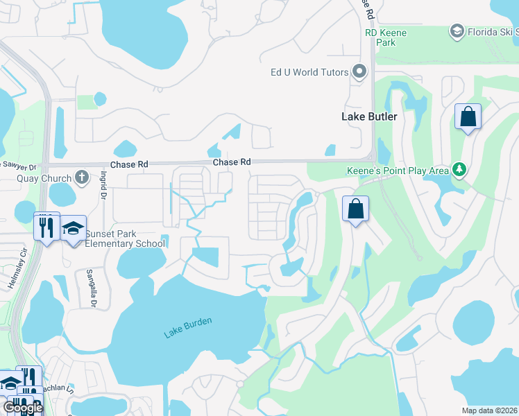 map of restaurants, bars, coffee shops, grocery stores, and more near 11343 North Camden Commons Drive in Windermere