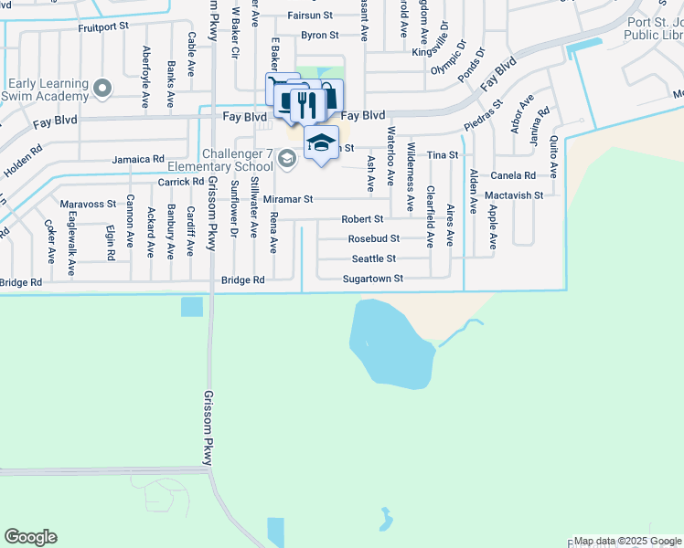 map of restaurants, bars, coffee shops, grocery stores, and more near 4645 Seattle Street in Cocoa