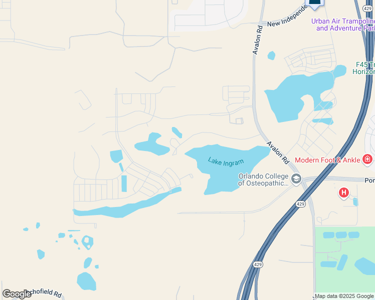 map of restaurants, bars, coffee shops, grocery stores, and more near 17432 Lake Ingram Road in Winter Garden