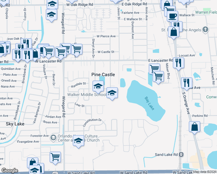 map of restaurants, bars, coffee shops, grocery stores, and more near 6602 Calypso Drive in Orlando