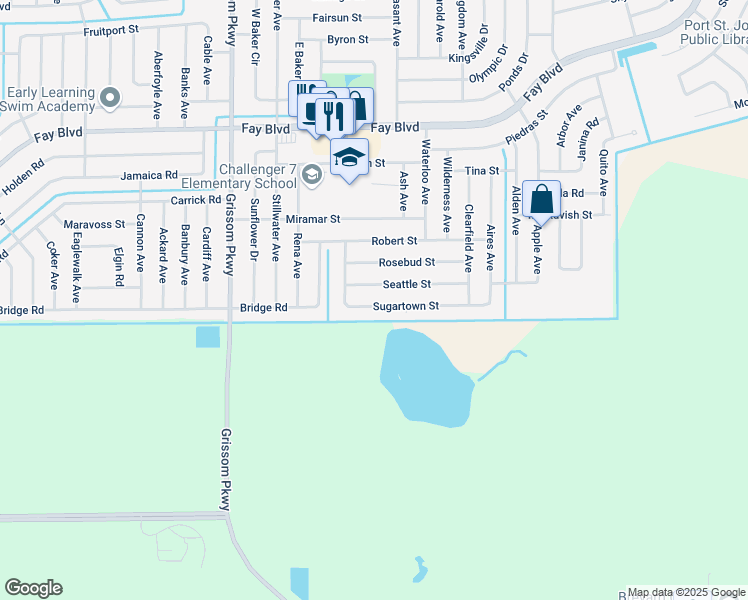 map of restaurants, bars, coffee shops, grocery stores, and more near 4645 Seattle Street in Cocoa