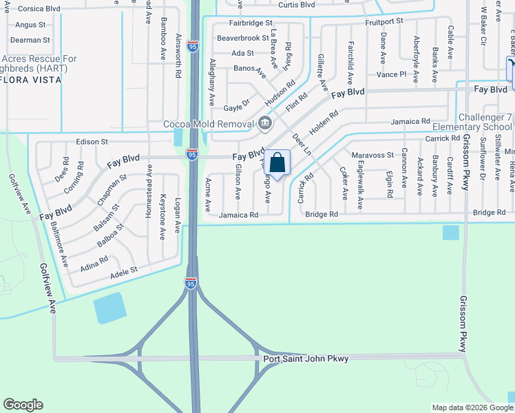 map of restaurants, bars, coffee shops, grocery stores, and more near 5960 Flamingo Avenue in Cocoa