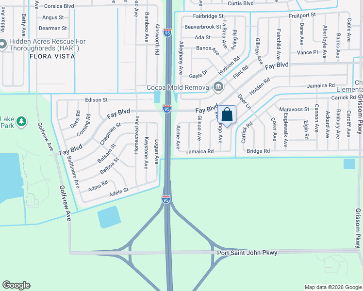 map of restaurants, bars, coffee shops, grocery stores, and more near 5965 Acme Avenue in Cocoa