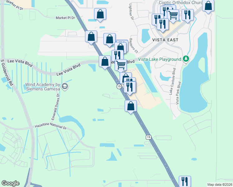 map of restaurants, bars, coffee shops, grocery stores, and more near 7252 Narcoossee Road in Orlando