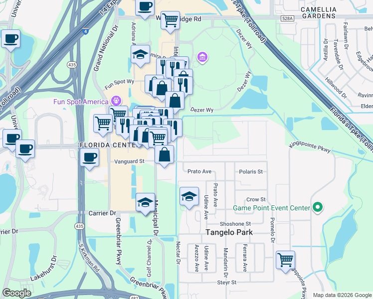 map of restaurants, bars, coffee shops, grocery stores, and more near 5350 International Dr in Orlando