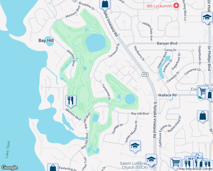 map of restaurants, bars, coffee shops, grocery stores, and more near 6099 Tarawood Drive in Orlando