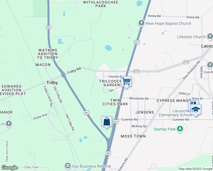 map of restaurants, bars, coffee shops, grocery stores, and more near 20844 Morgan Road in Dade City