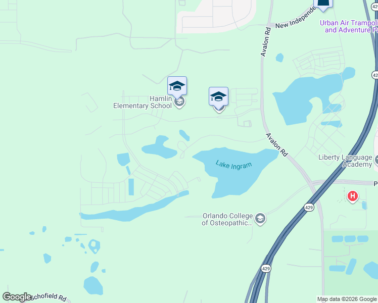 map of restaurants, bars, coffee shops, grocery stores, and more near 17432 Lake Ingram Road in Winter Garden