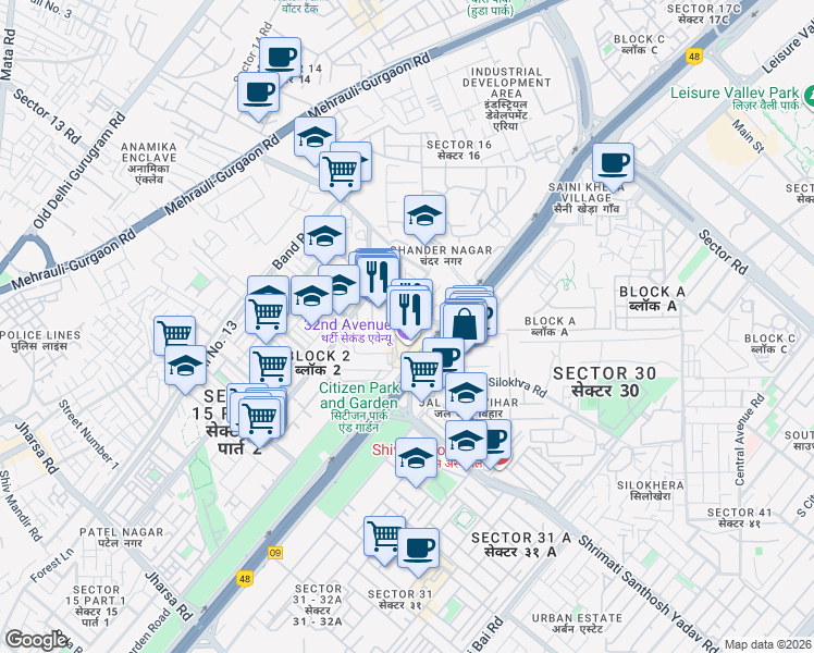 map of restaurants, bars, coffee shops, grocery stores, and more near in Gurugram