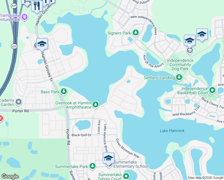 map of restaurants, bars, coffee shops, grocery stores, and more near 7568 John Hancock Drive in Winter Garden