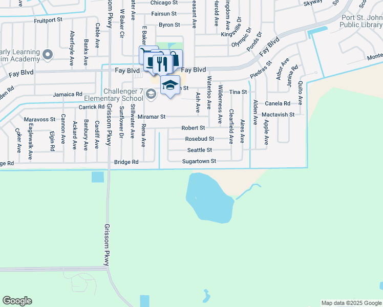 map of restaurants, bars, coffee shops, grocery stores, and more near 4645 Seattle Street in Cocoa