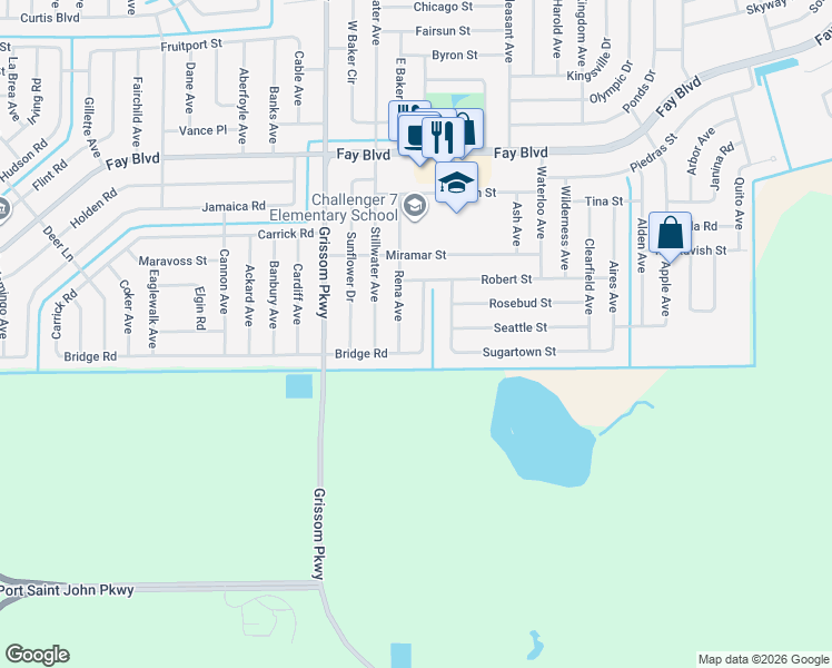 map of restaurants, bars, coffee shops, grocery stores, and more near 4860 Bridge Road in Cocoa