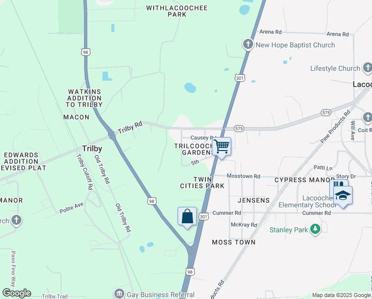 map of restaurants, bars, coffee shops, grocery stores, and more near 20844 Morgan Road in Dade City