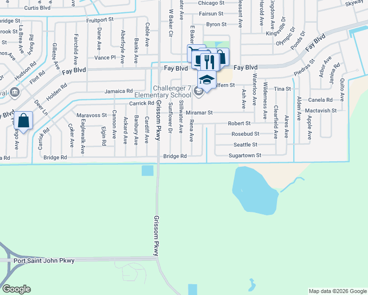 map of restaurants, bars, coffee shops, grocery stores, and more near 5927 Stillwater Avenue in Cocoa