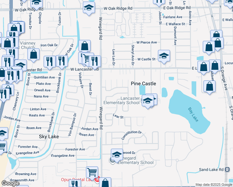 map of restaurants, bars, coffee shops, grocery stores, and more near 618 Kendale Street in Orlando