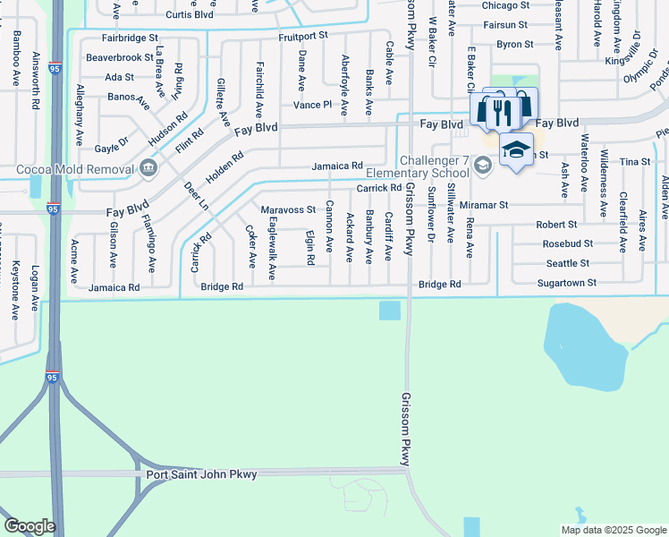 map of restaurants, bars, coffee shops, grocery stores, and more near 5935 Cannon Avenue in Cocoa
