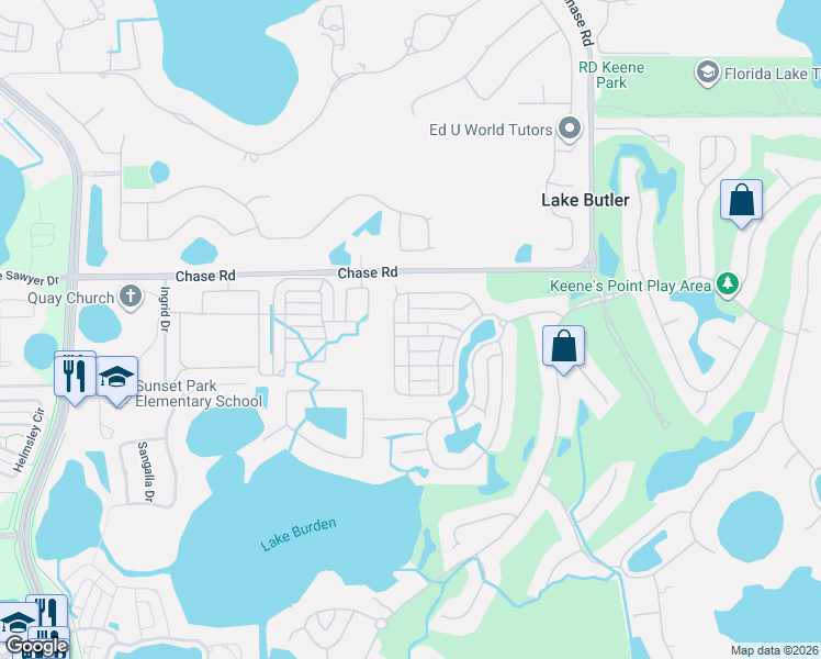 map of restaurants, bars, coffee shops, grocery stores, and more near 11733 Camden Park Drive in Windermere
