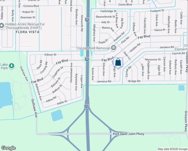 map of restaurants, bars, coffee shops, grocery stores, and more near 5965 Acme Ave in Cocoa