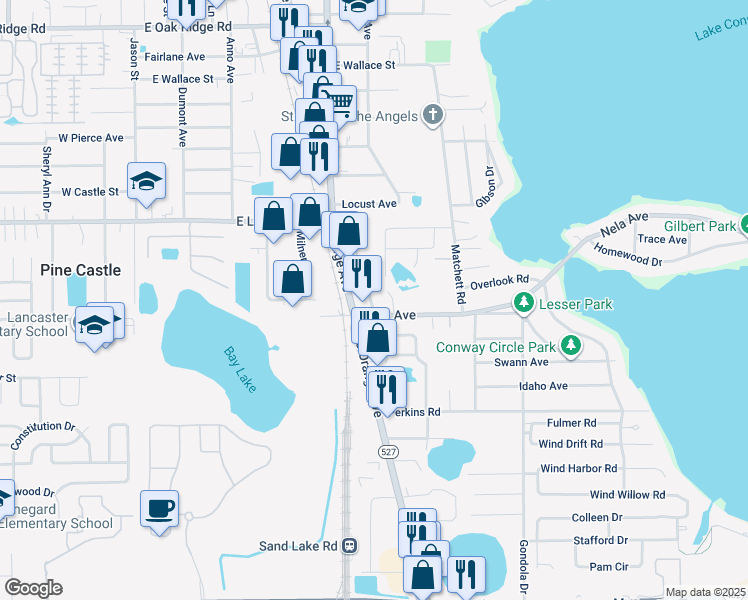map of restaurants, bars, coffee shops, grocery stores, and more near 6939 Sunny Lane Avenue in Pine Castle