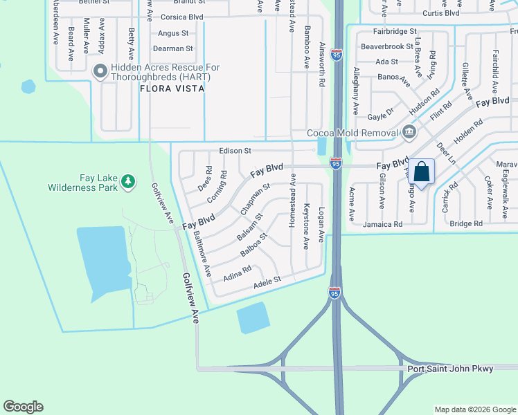 map of restaurants, bars, coffee shops, grocery stores, and more near 6098 Balsam Street in Cocoa
