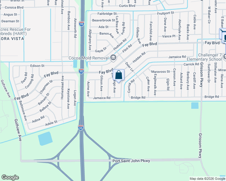 map of restaurants, bars, coffee shops, grocery stores, and more near 5960 Flamingo Avenue in Cocoa