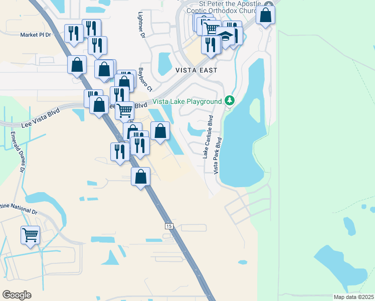 map of restaurants, bars, coffee shops, grocery stores, and more near 6912 Remington View Court in Orlando