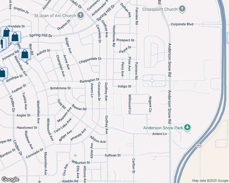 map of restaurants, bars, coffee shops, grocery stores, and more near 2123 Hawthorne Road in Spring Hill