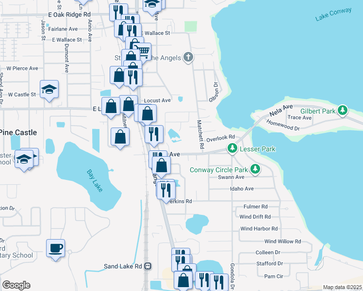 map of restaurants, bars, coffee shops, grocery stores, and more near 1115 Nela Avenue in Orlando