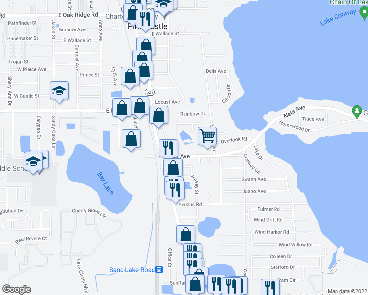 map of restaurants, bars, coffee shops, grocery stores, and more near 1115 Nela Avenue in Orlando