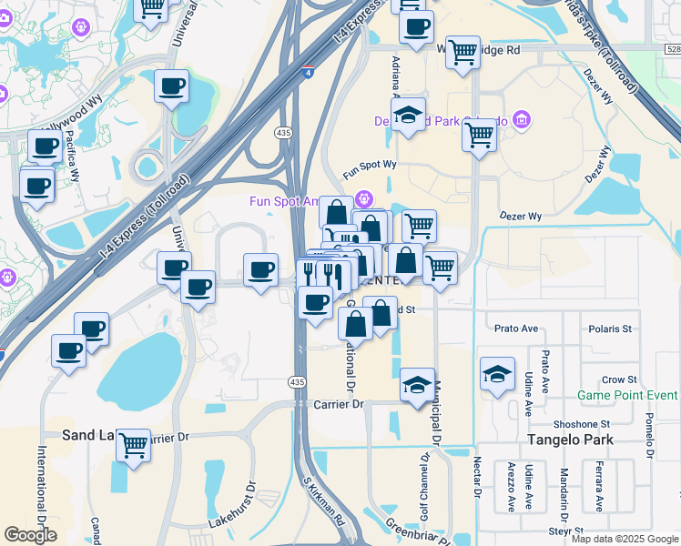 map of restaurants, bars, coffee shops, grocery stores, and more near 5609 International Drive in Orlando