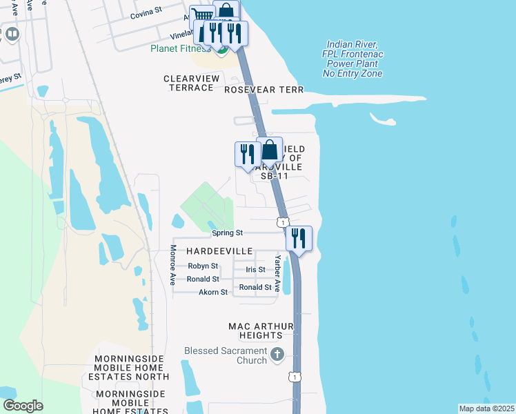 map of restaurants, bars, coffee shops, grocery stores, and more near 201 Anna Wilson Place in Cocoa