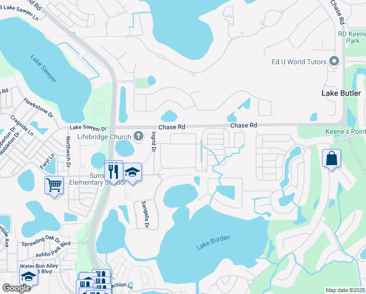 map of restaurants, bars, coffee shops, grocery stores, and more near 17520 Black Rail Street in Windermere