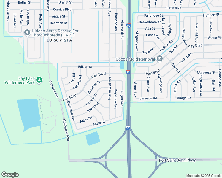 map of restaurants, bars, coffee shops, grocery stores, and more near 6003 Homestead Avenue in Cocoa