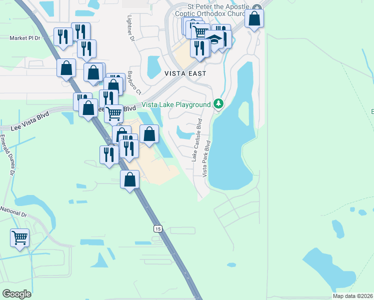 map of restaurants, bars, coffee shops, grocery stores, and more near 6953 Remington View Court in Orlando