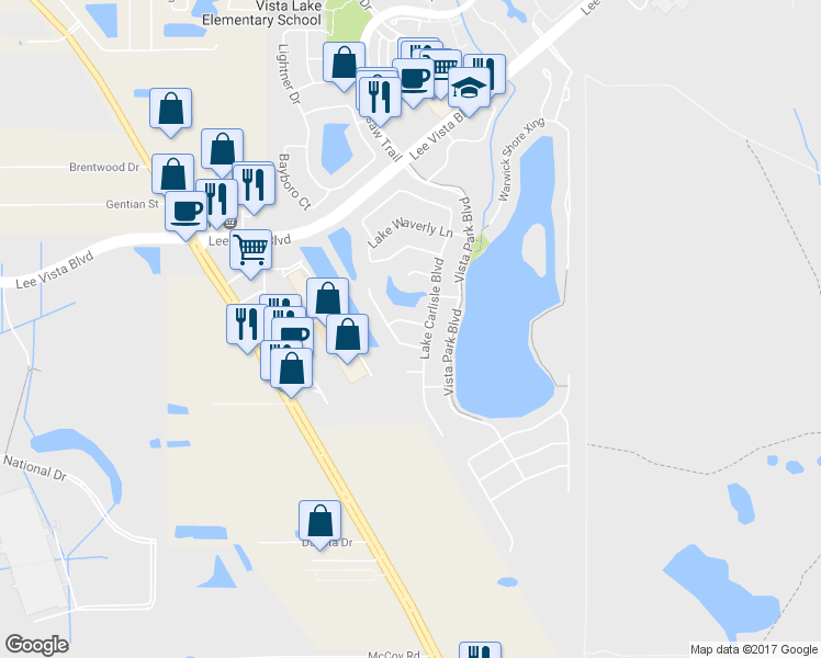 map of restaurants, bars, coffee shops, grocery stores, and more near 6953 Remington View Court in Orlando