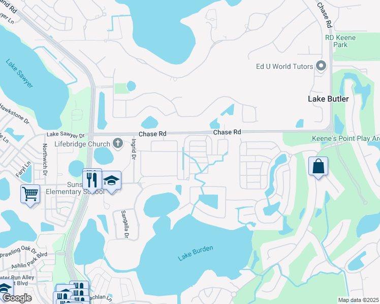 map of restaurants, bars, coffee shops, grocery stores, and more near 17520 Black Rail Street in Windermere