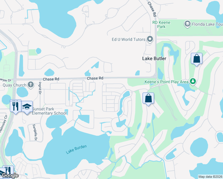 map of restaurants, bars, coffee shops, grocery stores, and more near 11343 North Camden Commons Drive in Windermere
