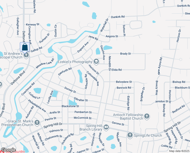 map of restaurants, bars, coffee shops, grocery stores, and more near 2142 Cottondale Avenue in Spring Hill