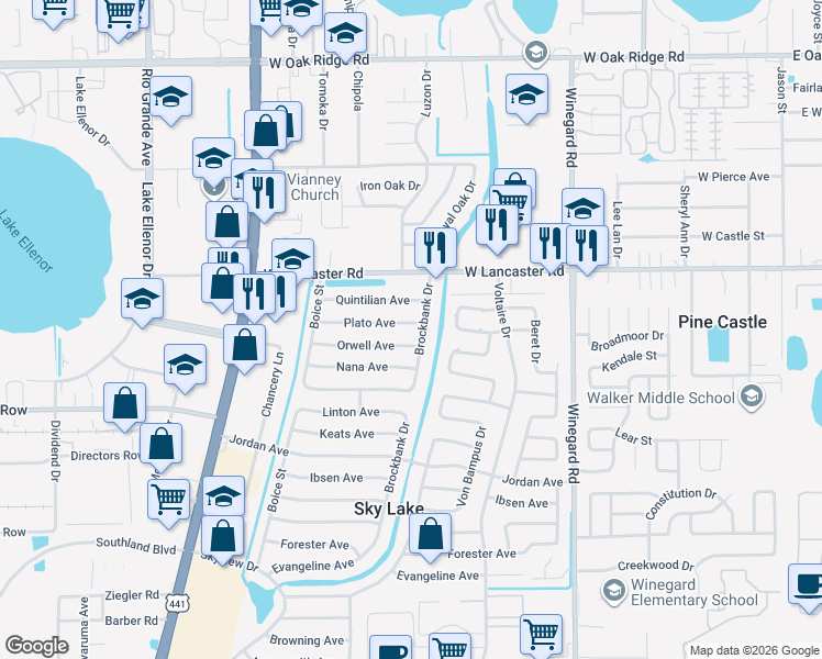 map of restaurants, bars, coffee shops, grocery stores, and more near 902 Quintilian Avenue in Orlando